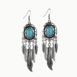 Boho Chic Vintage Faux Turquoise Tassel Earrings